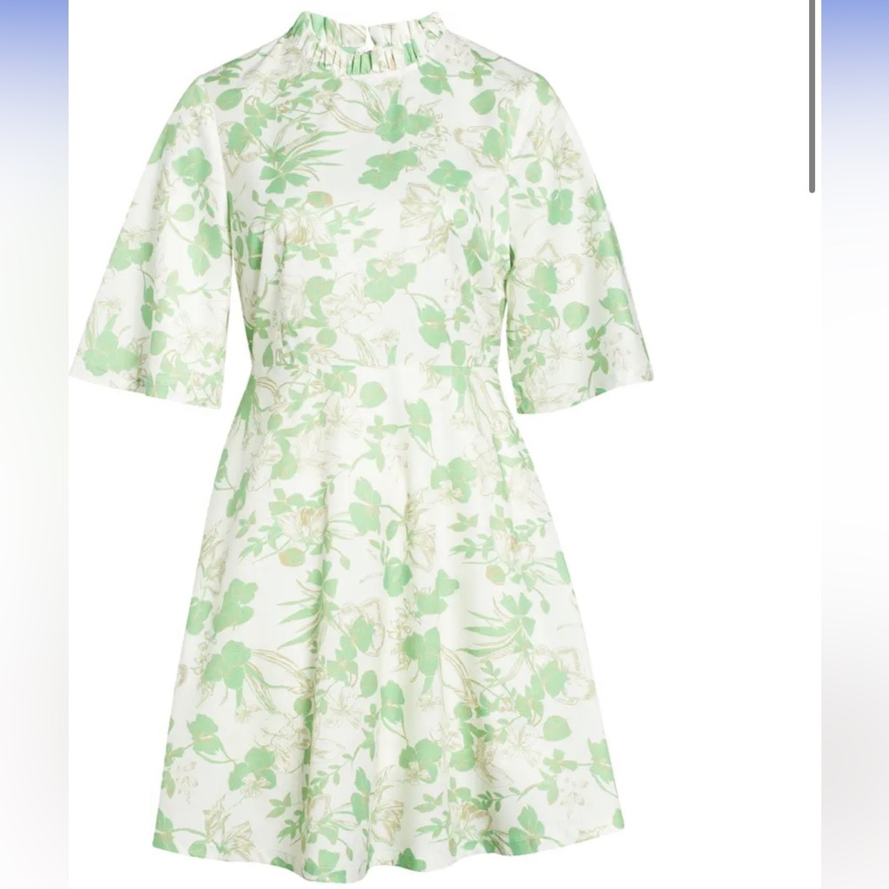 Mock Ruffle Neck Floral Print Fit & Flare Minidress with Pockets